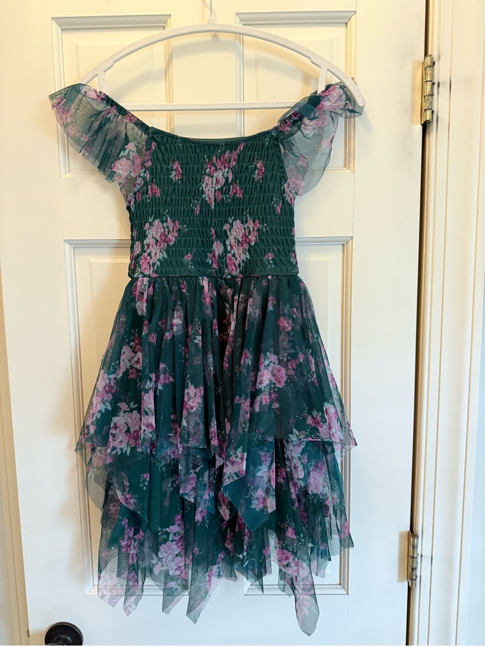 Zhenzi Girls Teal Green Floral Off-Shoulder Party Dress Size 8